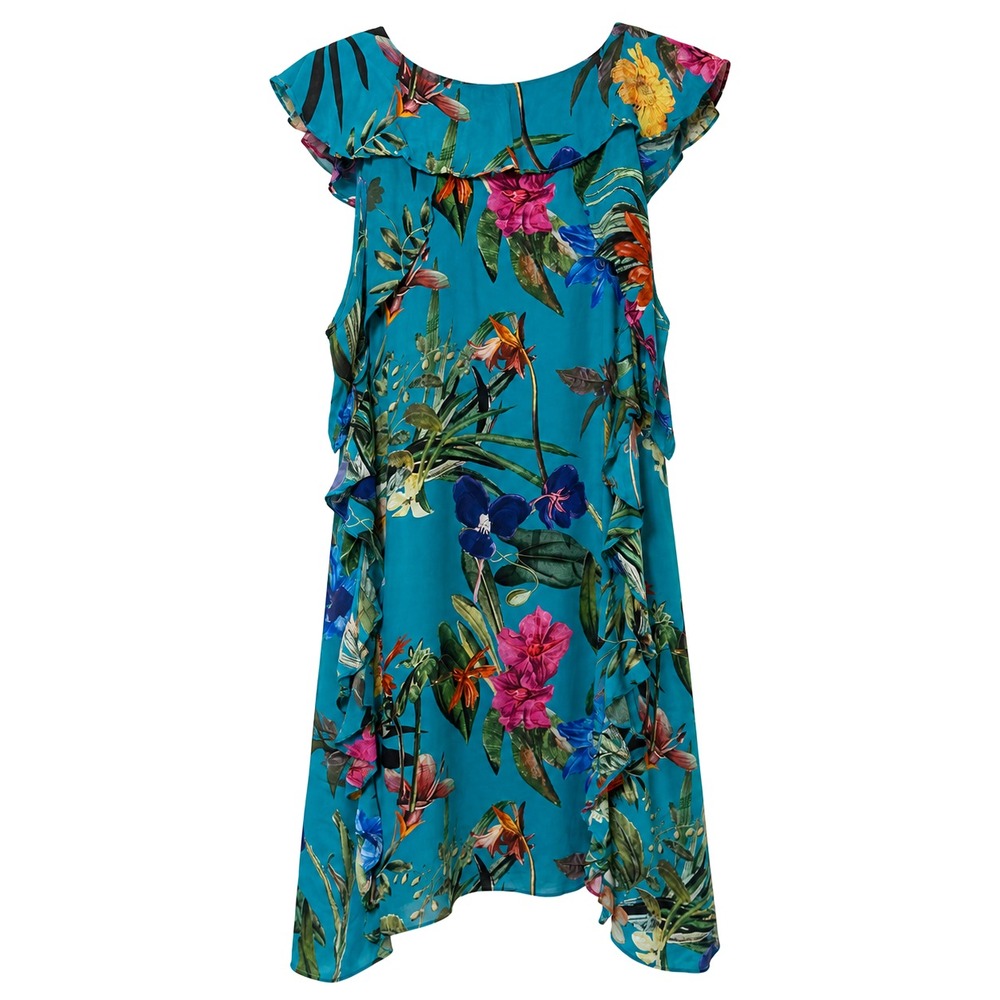 Parker Azul Sardinia Print Ruffled Silk Blend Dress Womens Small Resortcore Chic